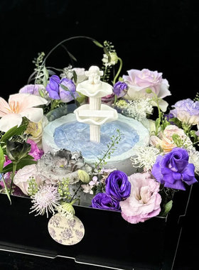 喷泉摆件小天使许愿池装饰烘焙配件粉紫色甜品台浪漫唯美生日蛋糕