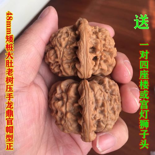 2龙鼎纹王勇官帽48mm精选老树文玩把件麻核桃狮子头矮桩大肚型正