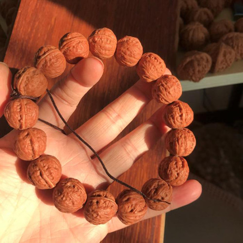 新一物一图18mm野生山核桃手串文玩把件京八棱精老树20mm红皮正圆