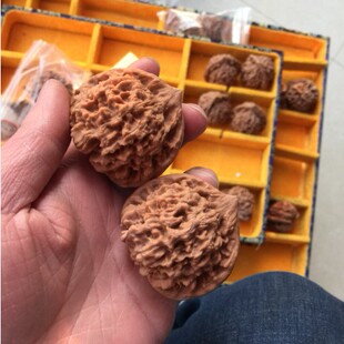 3号涞水麻核桃文玩把玩46mm麒麟纹王勇官帽手把件自然桩压手厚实