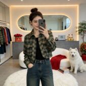 小个子宽松短款 气质格子外套2026衬衫 新款 时尚 休闲上衣 春季