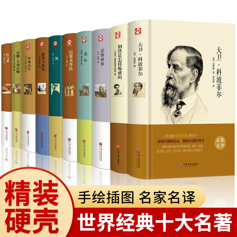 世界十大名著10册精装经典文学小说大卫科波菲尔钢铁是怎样炼成的悲惨世界安娜卡列尼娜傲慢与偏见巴黎圣母院童年呼啸山庄红与黑飘