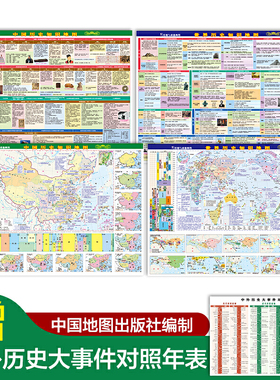 中国 世界历史知识地图4开 576mm*430mm 挂墙与桌面两用 配套部编版教材 覆膜 赠中外历史大事件对照年表 筒装