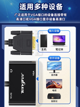 Tengfei Vga Splitter One-To-Two Monitor Computer Vga to HDMI Host Tv Projector High-Definition Display