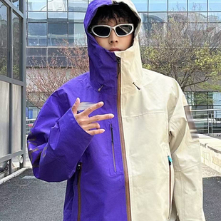 SS24可拆卸拼接冲锋衣联名男女同款软壳撞色滑雪服户外夹克外套
