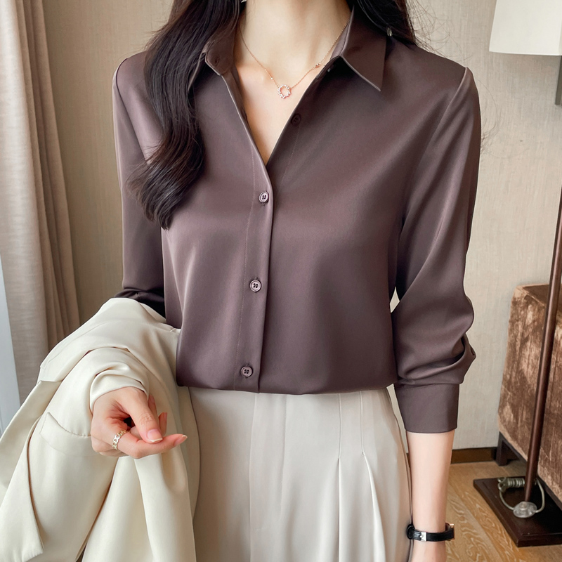 白领哥弟新2025春秋新款100%真丝衬衫女长袖高级感缎面桑蚕丝上衣