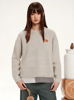 细毛线F.TOBO纯色圆领毛衣外套2025新款春秋季针织衫男女同款上衣