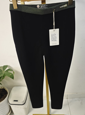 韩媛6676-9小香分山茶花字母撞色腰加绒厚款小黑裤九分打底外穿