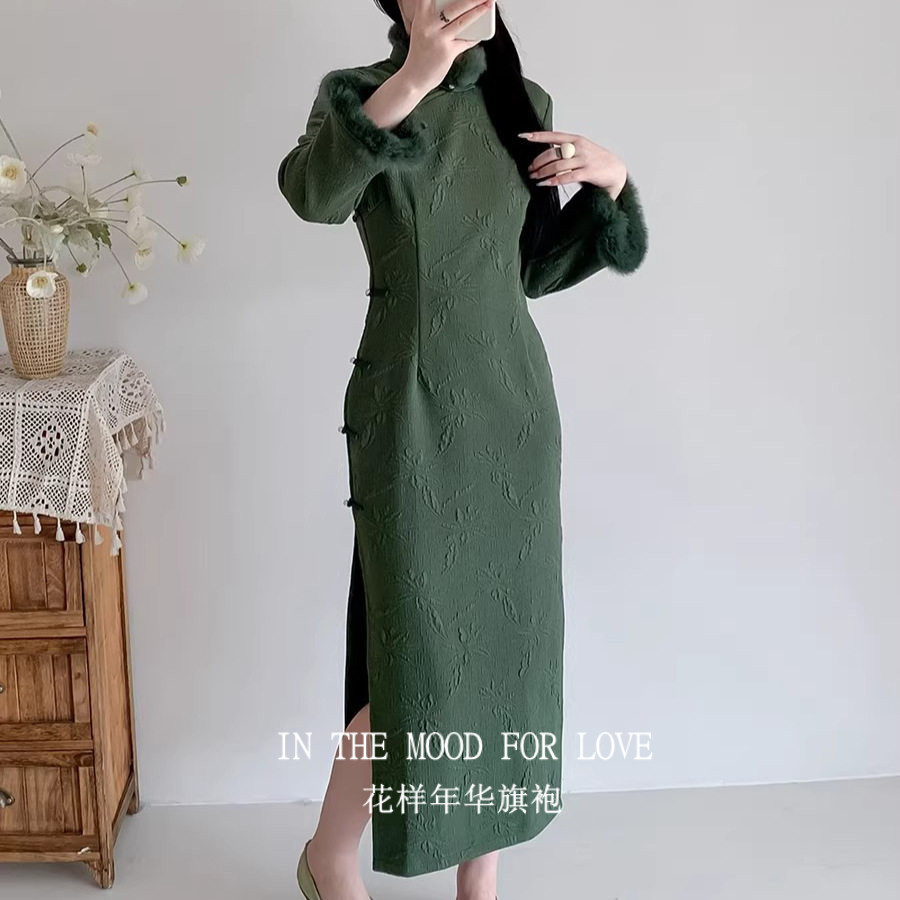 翠苔绿长袖兔毛冬装11