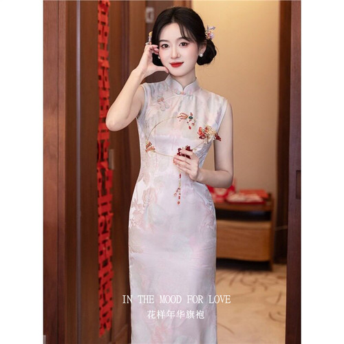 浅春少女粉色无袖订婚礼服