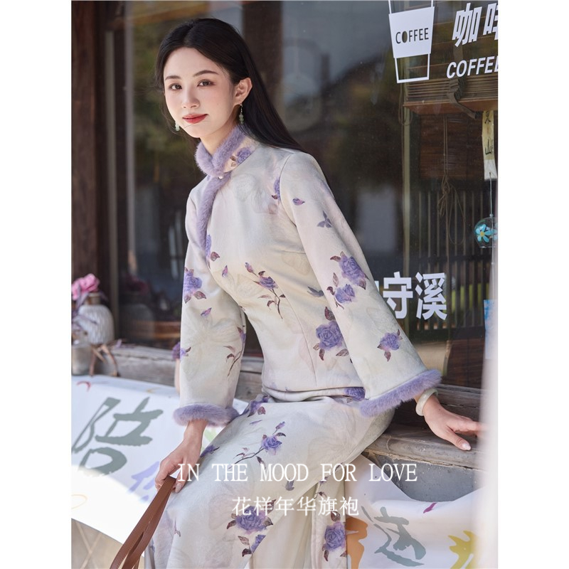 四小姐花样年华旗袍新中式绝美长袖国风冬季加绒保暖修身显瘦