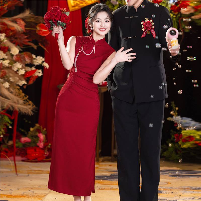 四小姐花样年华旗袍红色新中式晨袍女新娘无袖敬酒服回门装订婚礼