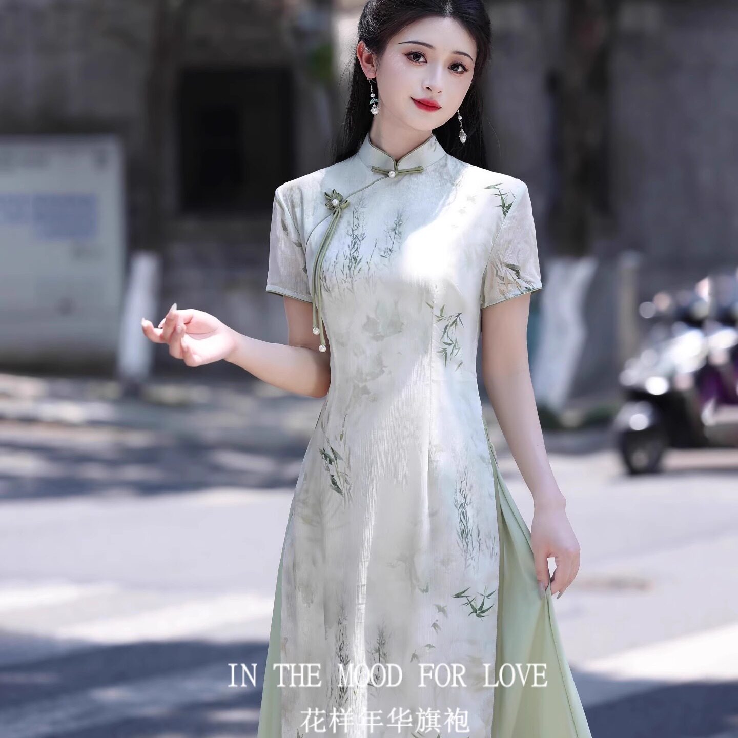四小姐花样年华旗袍绿色奥黛改良年轻款茶服夏季新中式国风连衣裙