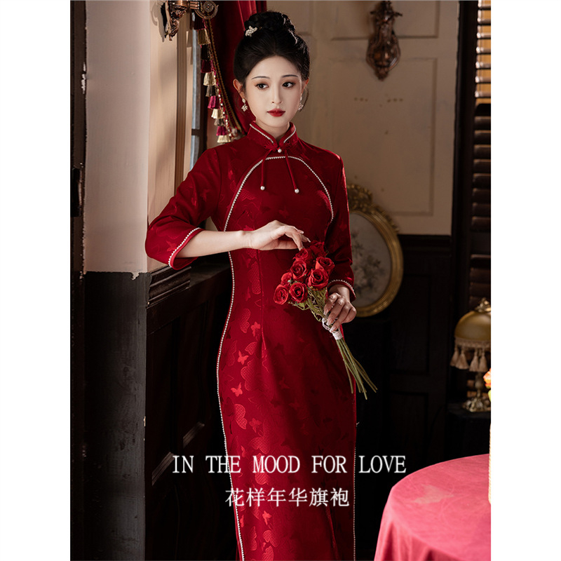 红色新中式敬酒服新娘礼裙