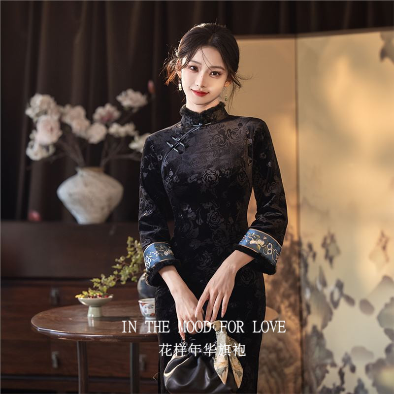 女新中式黑色冬装2025新款
