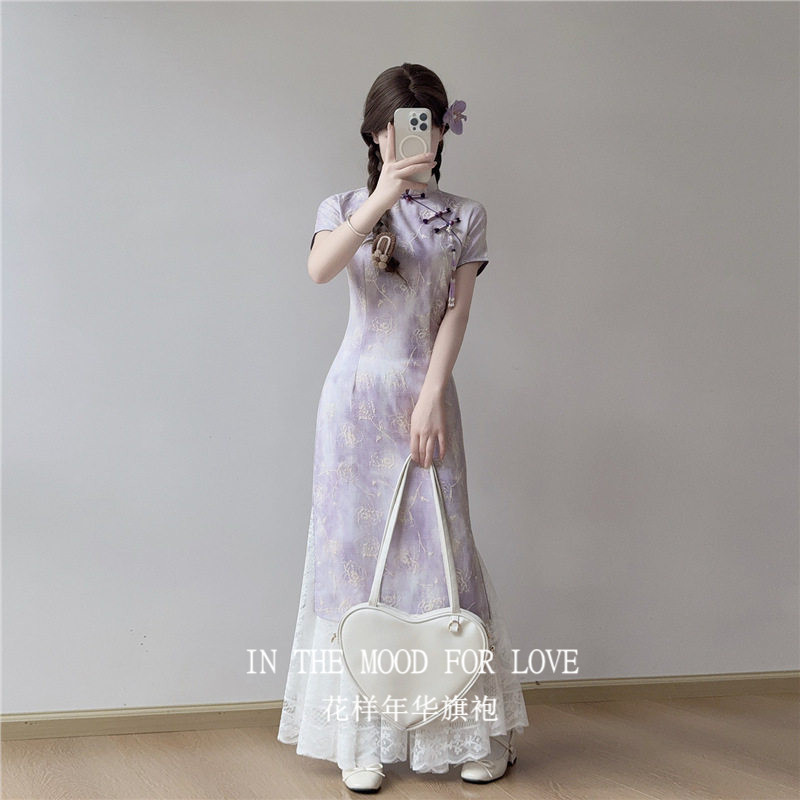 四小姐花样年华旗袍忆南栀紫色新中式女小个子短款夏季2026新掐腰