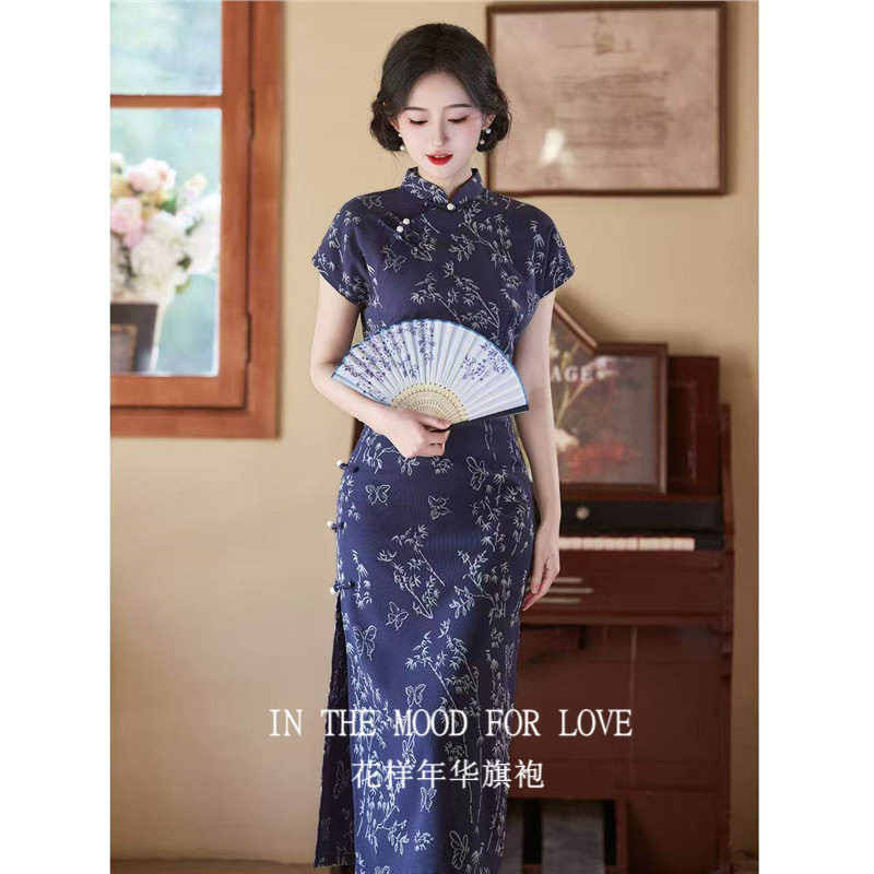 2026春夏新中式深蓝花裙