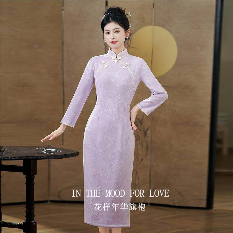 四小姐花样年华旗袍秋季新款国风中式紫复古气质优雅显瘦礼服裙,女装/女士精品,旗袍,淘宝优惠券,粉丝福利购,淘宝优惠卷