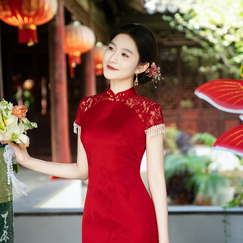 四小姐花样年华旗袍佳偶新中式红色订婚礼服结婚敬酒服绝美显瘦高