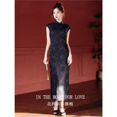 四小姐花样年华旗袍蓝色2026少女改良年轻款 竹叶印花连衣裙 新中式