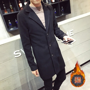 D67 加棉款秋冬男士韩版修身潮男装中长款风衣男呢料外套男P55图片