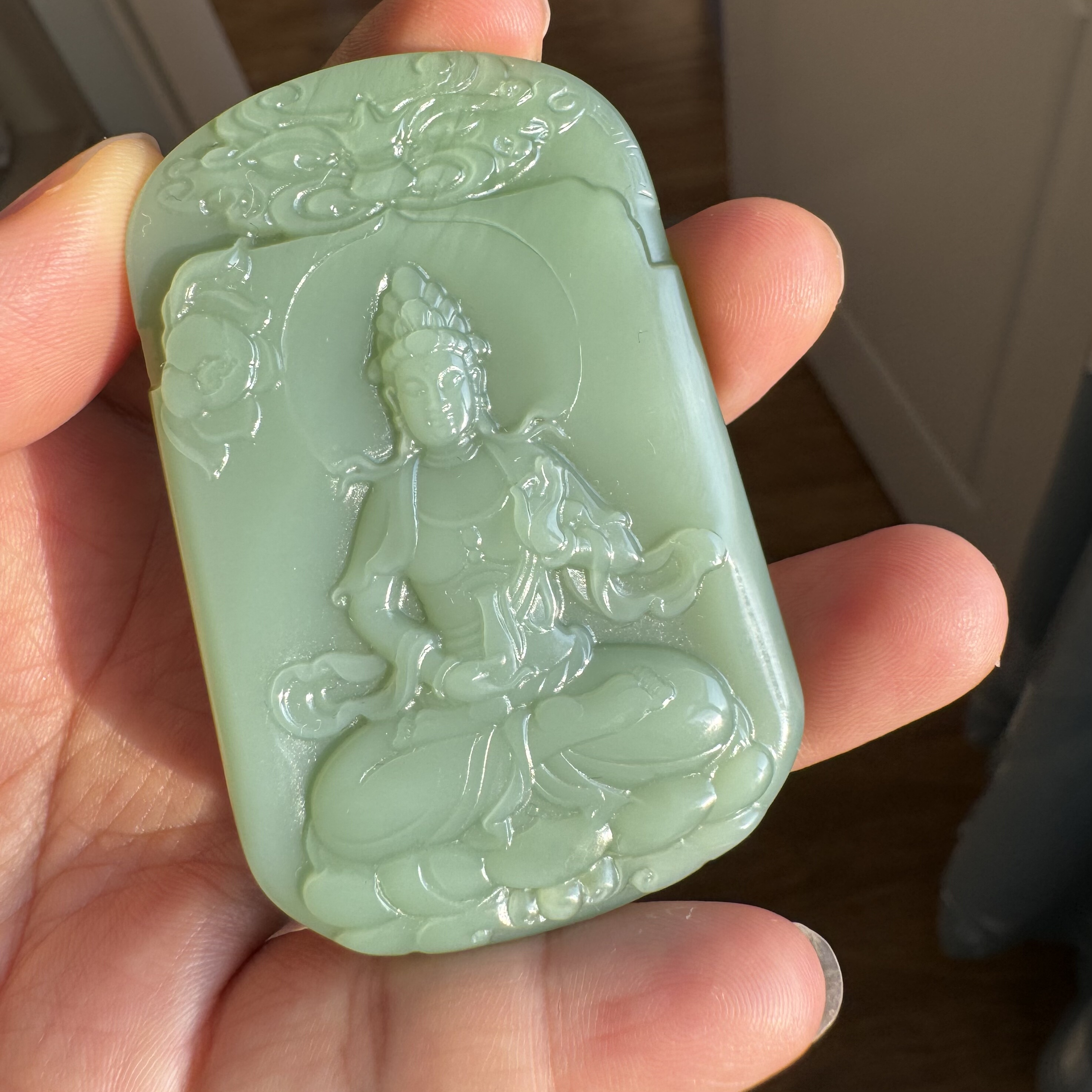 和田玉碧玉粉青观音挂件俄碧夹层料粉青瓷白高细料油糯无暇收藏款