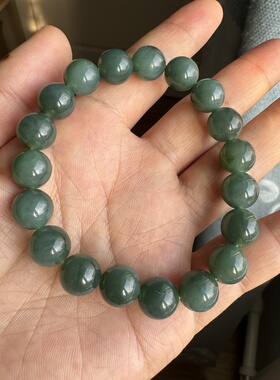 新疆和田玉湖蓝水手链戈壁料油润漂亮蓝调卡10圆珠无暇男女收藏