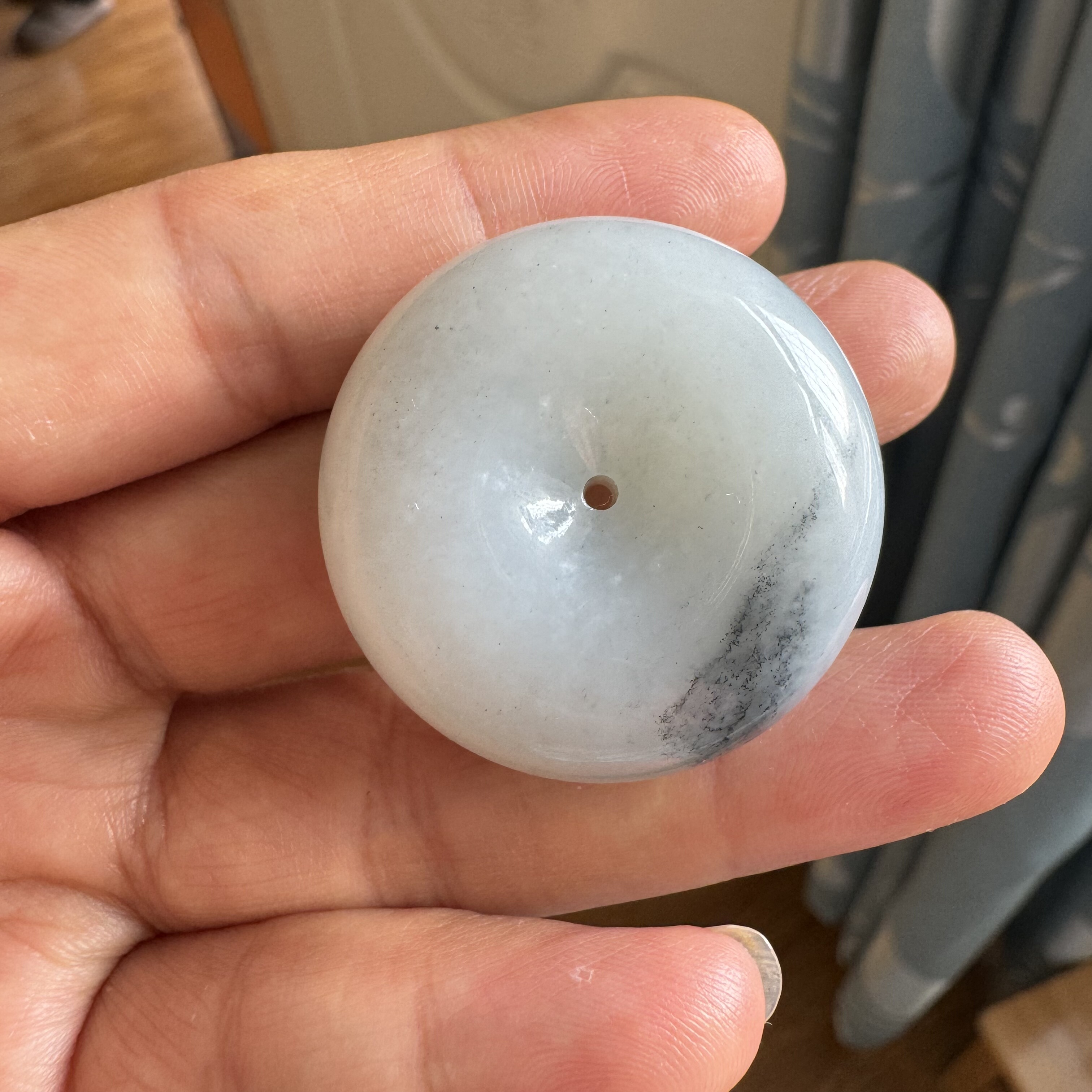 新疆和田玉籽料青花平安扣吊坠细腻油糯男女款挂件平安 黑白分明