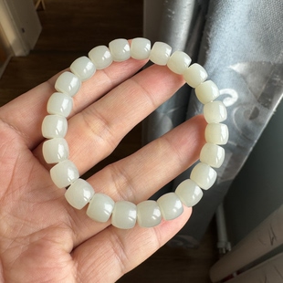 新疆且末甜水河油膏料和田玉青白玉手链8mm直切珠细无暇女士首饰