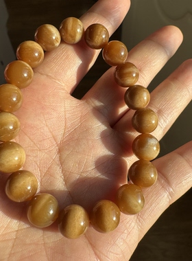 新疆和田玉糖玉猫眼手链特色料卡10圆珠油润男女手串首饰仅一条