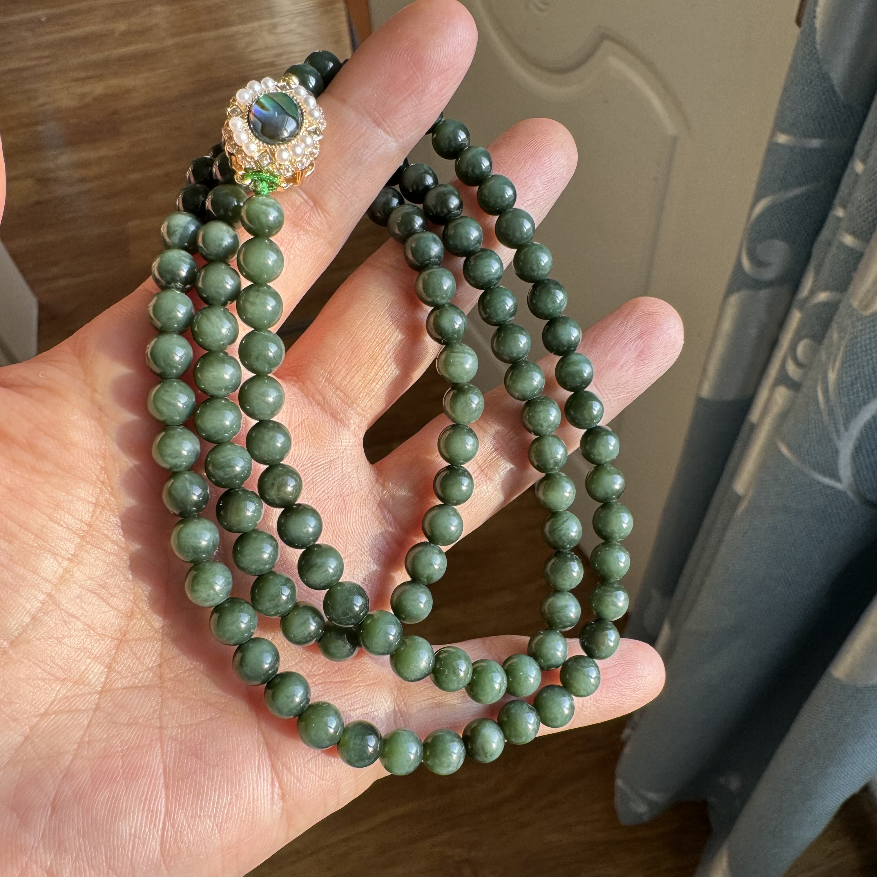 和田玉碧玉108长链碧玉猫眼黑猫项链多圈手链无黑点瑕疵卡6mm圆珠