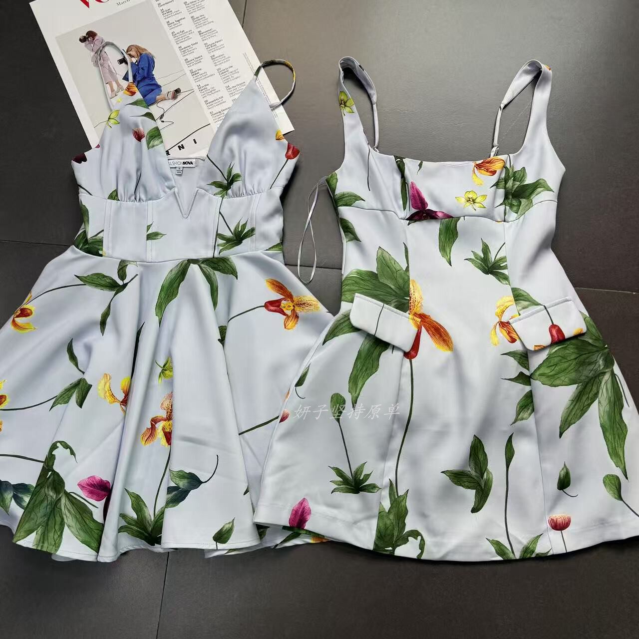外贸单Fn家 2款气质高级蝴蝶兰印花吊带裙 迷你短裙
