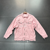 外贸洛杉矶单S8纯棉牛仔粉色精致R13风格 磨破毛边蝙蝠袖 牛仔外套