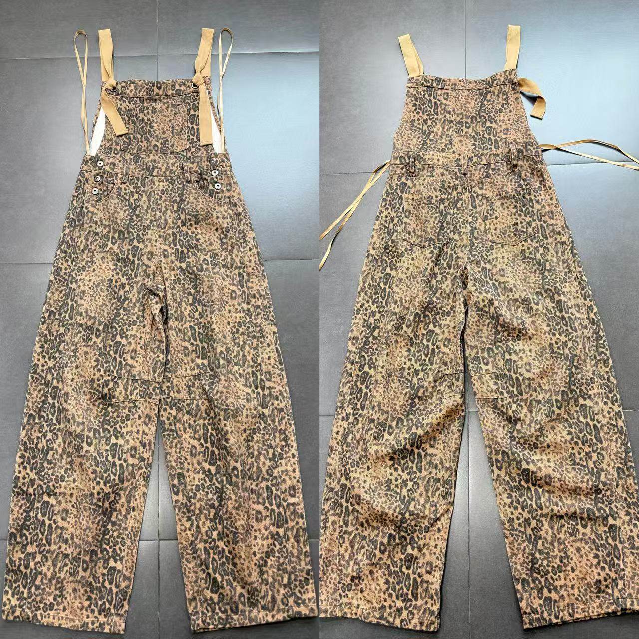 外贸单 美式复古 辣妹风复古牛仔豹纹背带裤 弯刀阔腿连体裤,女装/女士精品,连体衣/裤,淘宝优惠券,粉丝福利购,淘宝优惠卷