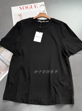 外贸单 grey L@B 黑色极简风100%棉宽松版休闲通勤简洁T恤上衣