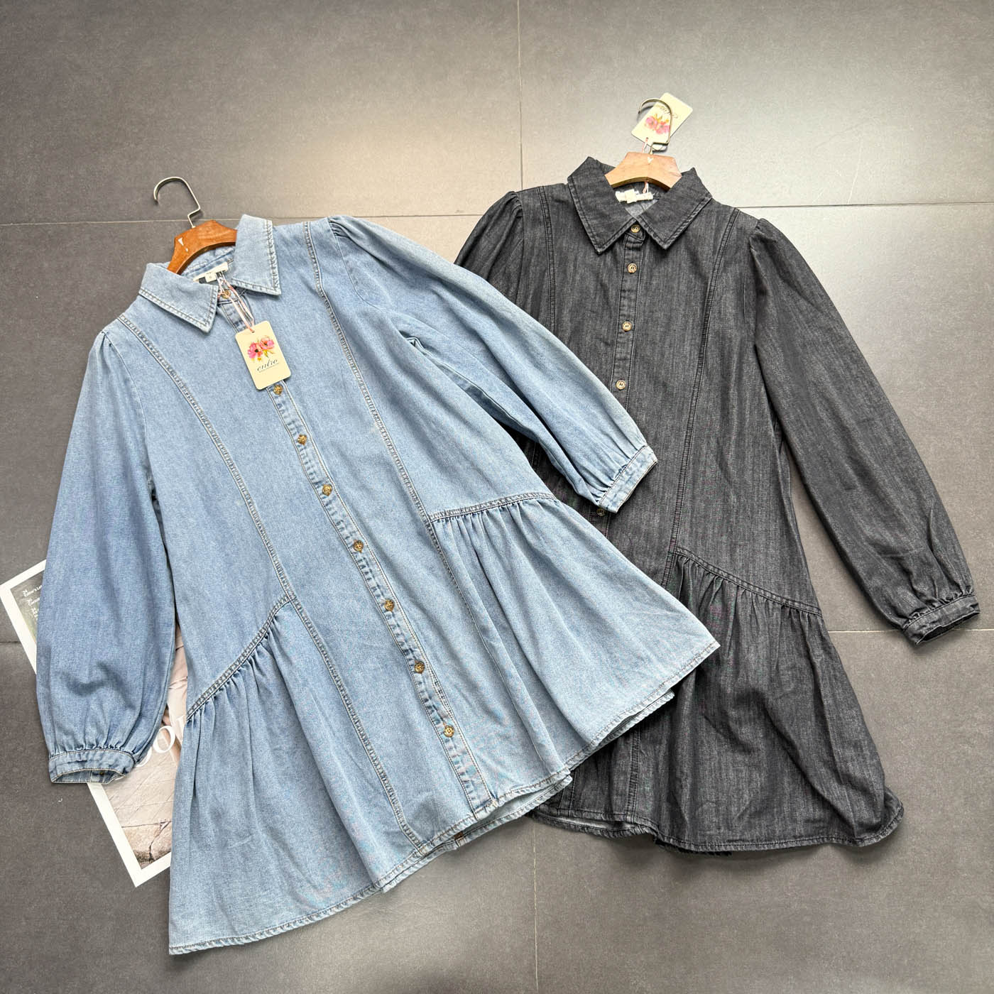 外贸原单春季新款牛仔长袖连衣裙