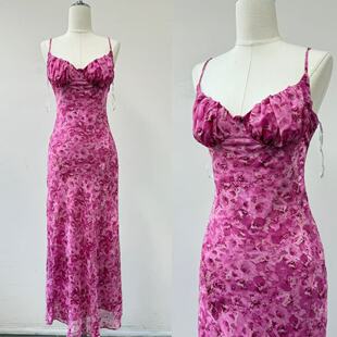 外贸单lulu家梅粉色法式收腰吊带连衣裙修身度假裙吊带连衣裙长裙