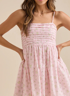 外贸altar‘d粉色精致镂空刺绣小碎花褶皱A字摆mini小短裙连衣裙