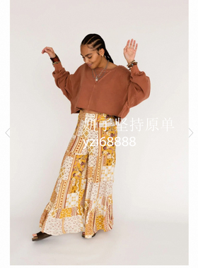 2022新款复古fp风格高腰复古做旧套头圆领宽松长袖纯色休闲卫衣女