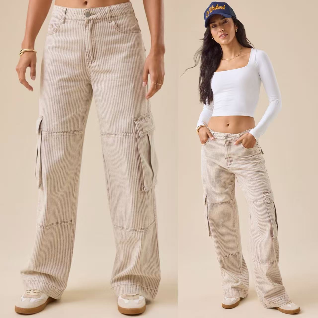 美单洗水做旧条纹工装裤外贸单