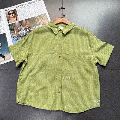 外贸单绿色条纹衬衫