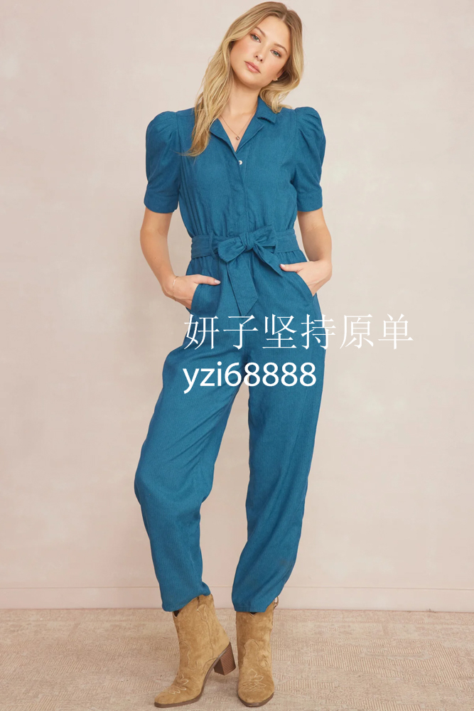 洛杉矶牌子薄款灯芯绒V领气质长裤时髦洋气复古连体裤配腰带,女装/女士精品,连体衣/裤,淘宝优惠券,粉丝福利购,淘宝优惠卷