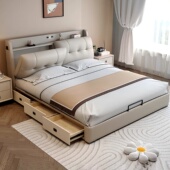 轻奢真皮床主卧高端大气1米8双人床现代简约多功能收纳储物婚床