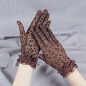 蕾丝手套女士春夏防晒分指网纱豹纹性感优雅卡通五指弹力薄款 短款