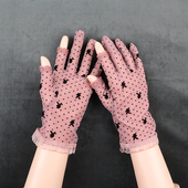 春夏天手套女蕾丝半指防晒轻薄款 透气网纱镂空露二指触屏骑行防滑