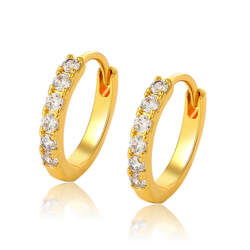 【细圈黄金耳环】仿真黄金镶钻耳扣ins简约时尚百搭经典结婚送礼