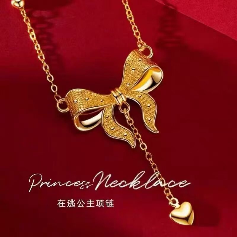 【在逃公主项链】金店同款黄金色蝴蝶结吊坠轻奢小众锁骨链高级感