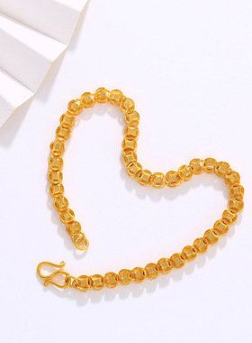 【金店同款】黄金色手链招财转运铜钱手链黄金素链新款送礼结婚