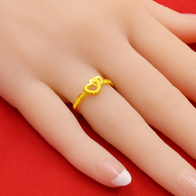 黄金戒指爱心双心磨砂开口尾戒