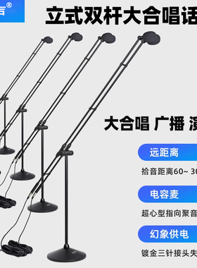 KingAudio/皇声 有线立式双杆大合唱话筒会议演讲主持电容麦克风